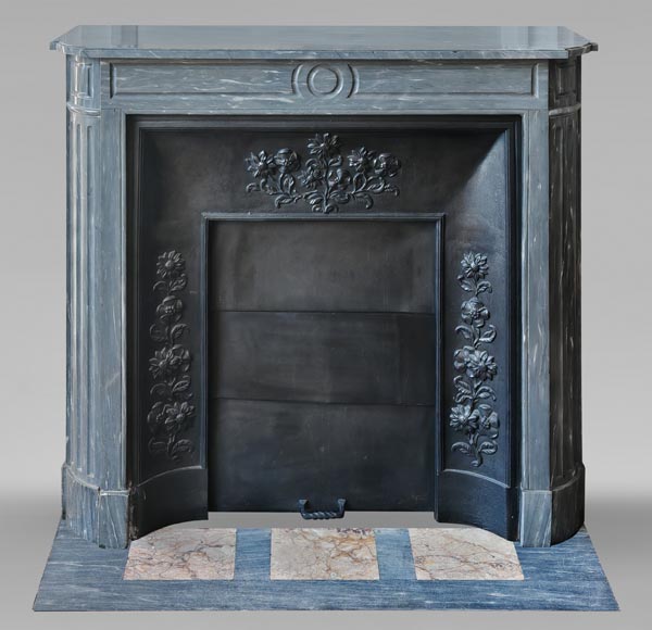 Louis XVI style fireplace with rounded corners, in blue Turquin marble-0