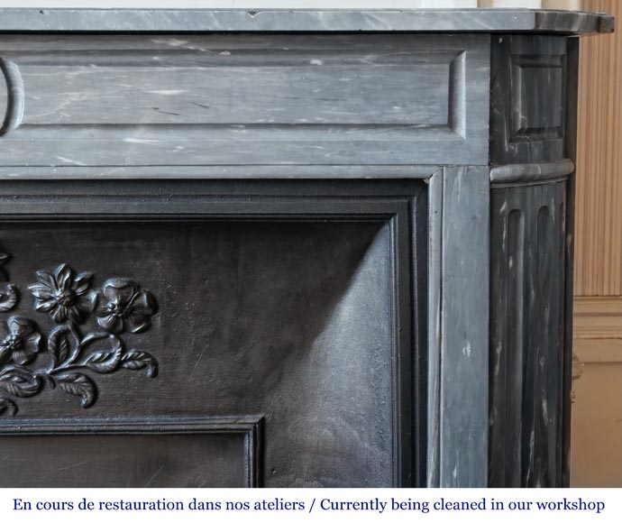 Louis XVI style fireplace with rounded corners, in blue Turquin marble-6