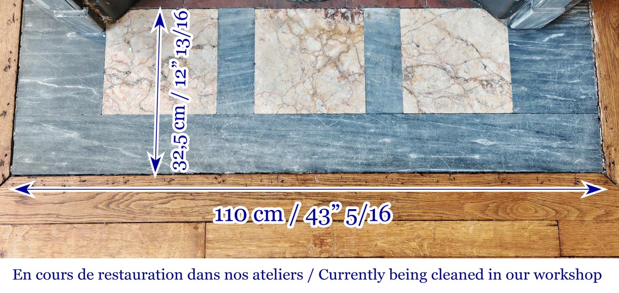 Louis XVI style fireplace with rounded corners, in blue Turquin marble-10