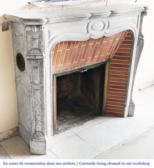Louis XV style Pompadour model fireplace, in Carrara marble-2
