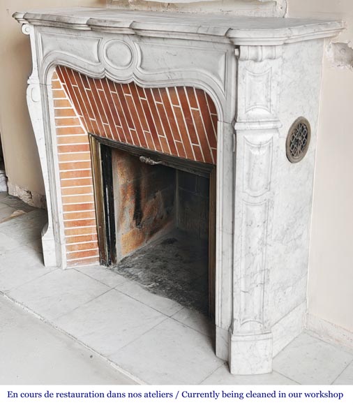 Louis XV style Pompadour model fireplace, in Carrara marble-5