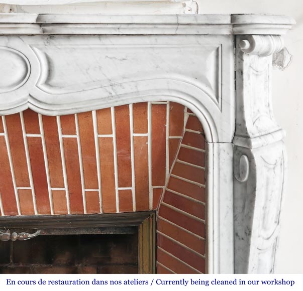 Louis XV style Pompadour model fireplace, in Carrara marble-6