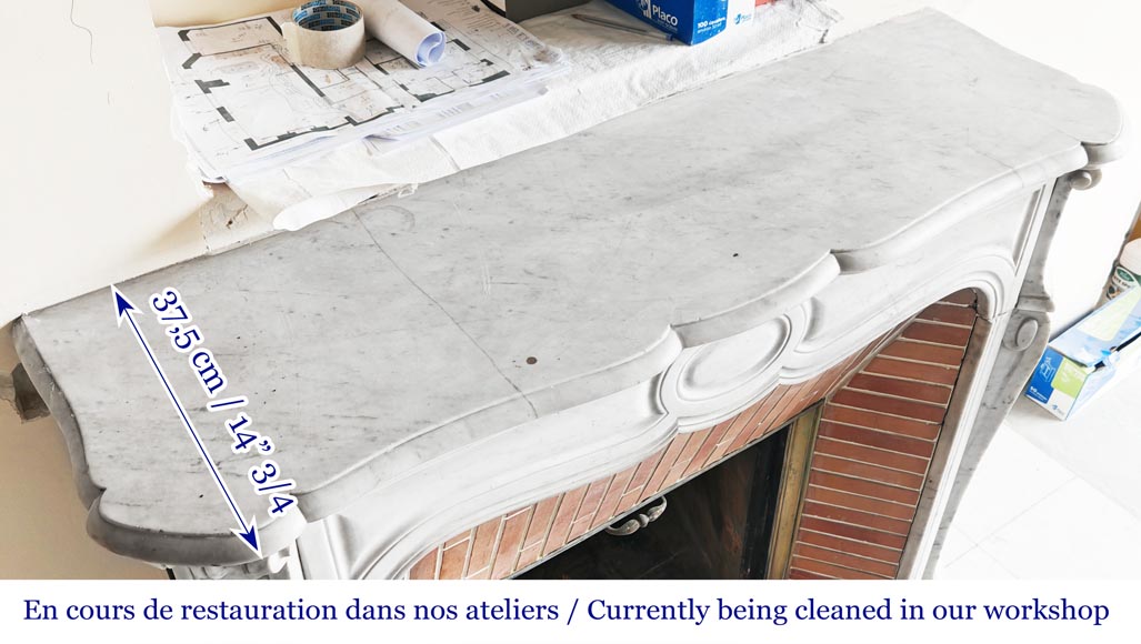 Louis XV style Pompadour model fireplace, in Carrara marble-8