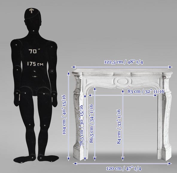 Louis XV style Pompadour model fireplace, in Carrara marble-9