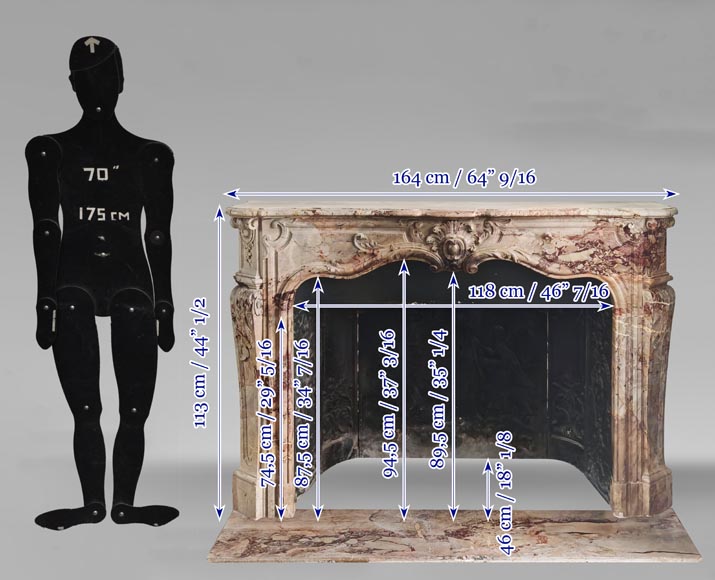 Louis XV style fireplace in highly ornate Sarrancolin marble-17