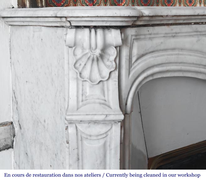 Louis XV style fireplace in Carrara marble, decorated with a shell-4
