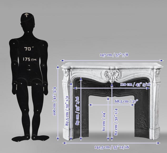 Louis XV style fireplace in Carrara marble, decorated with a shell-10