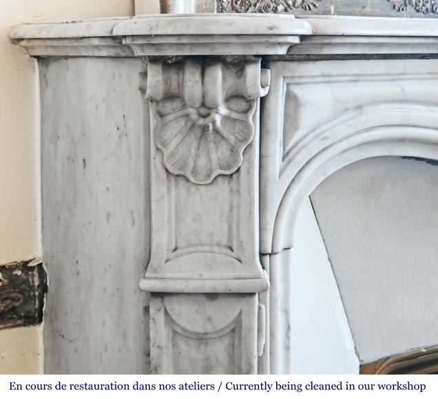 Louis XV style fireplace in Carrara marble decorated with a shell-4