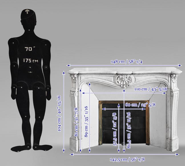 Louis XV style fireplace in Carrara marble decorated with a shell-10
