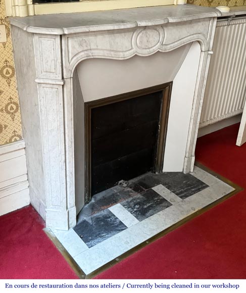 Louis XV style Pompadour model fireplace in Carrara marble-2