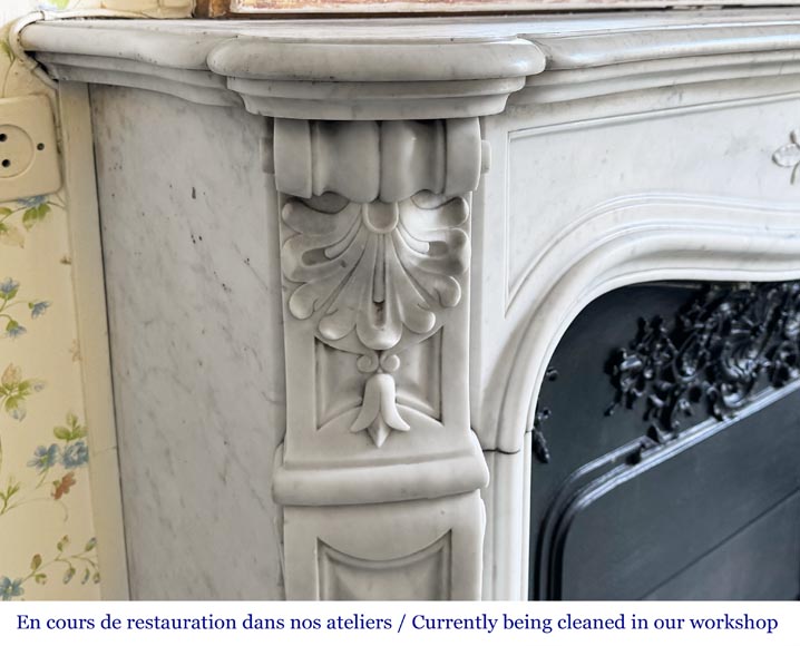 Louis XV style fireplace in Carrara marble, decorated with a palmette-4