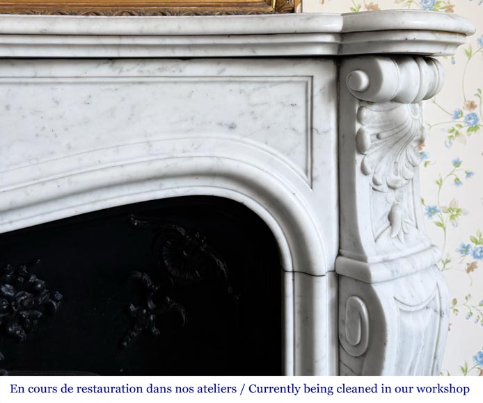 Louis XV style fireplace in Carrara marble, decorated with a palmette-7
