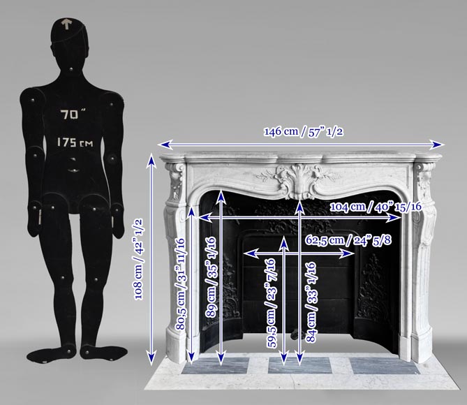 Louis XV style fireplace in Carrara marble, decorated with a palmette-14