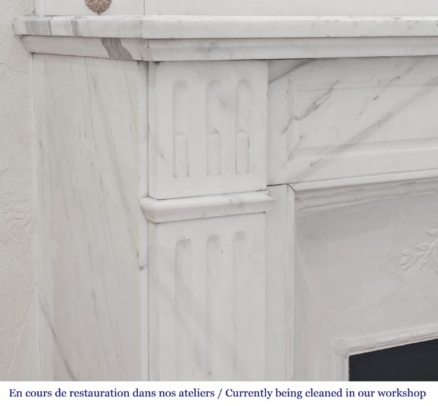 Louis XVI style fireplace in semi-statuary marble, decorated with a sunflower-3