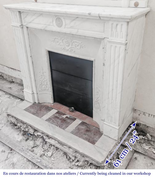Louis XVI style fireplace in semi-statuary marble, decorated with a sunflower-5