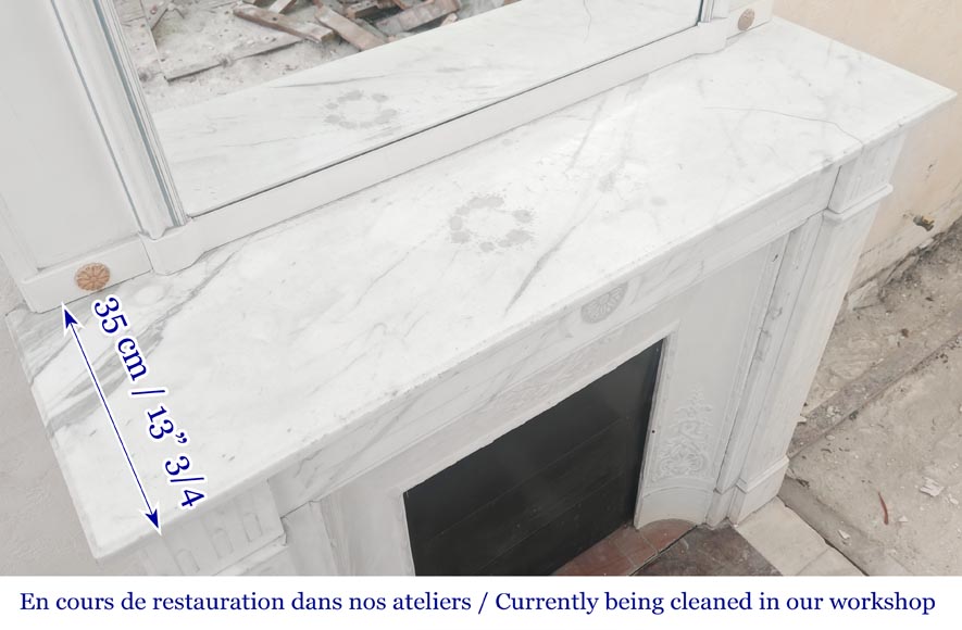 Louis XVI style fireplace in semi-statuary marble, decorated with a sunflower-10