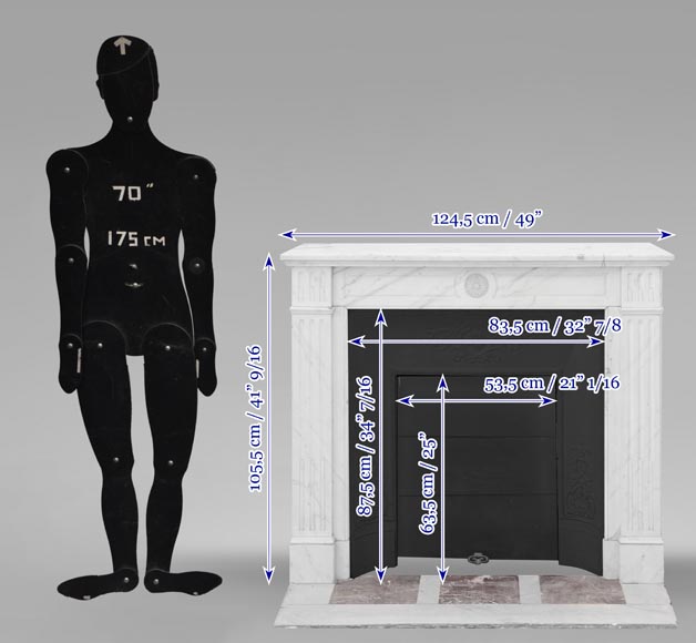 Louis XVI style fireplace in semi-statuary marble, decorated with a sunflower-11