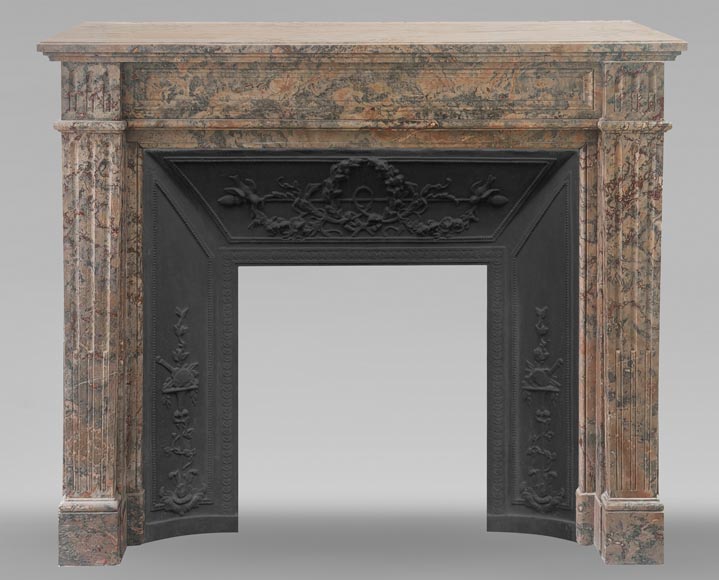 Louis XVI style fireplace with fluted feet, in pink Enjugerais marble-0