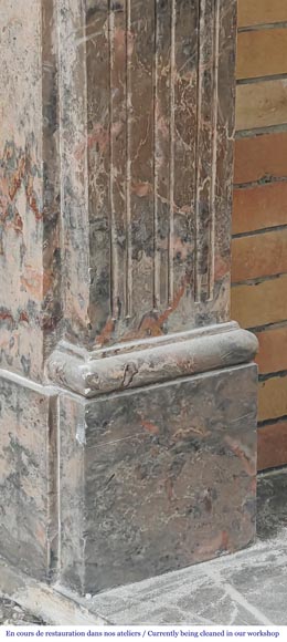 Louis XVI style fireplace with fluted feet, in pink Enjugerais marble-4