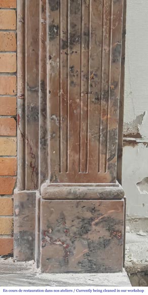 Louis XVI style fireplace with fluted feet, in pink Enjugerais marble-7