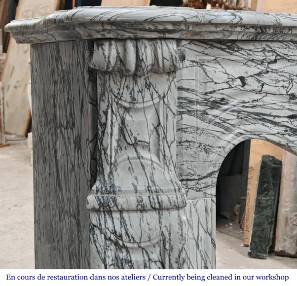 Louis XV style Pompadour model fireplace in blue floral marble Louis XV style Pompadour model fireplace in blue floral marble-3