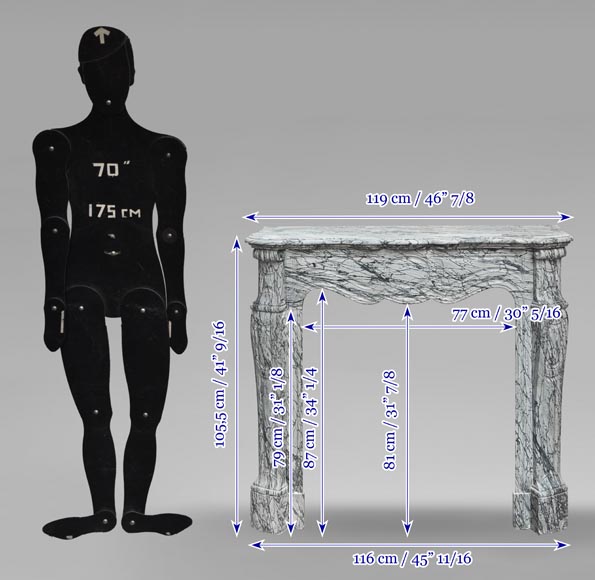 Louis XV style Pompadour model fireplace in blue floral marble Louis XV style Pompadour model fireplace in blue floral marble-9