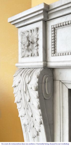 Louis XVI style fireplace in Carrara marble decorated with pearls-5