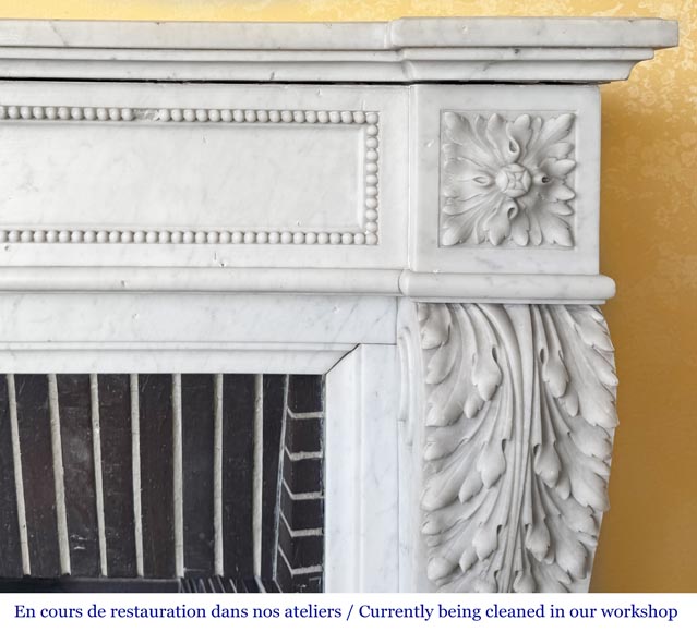 Louis XVI style fireplace in Carrara marble decorated with pearls-8