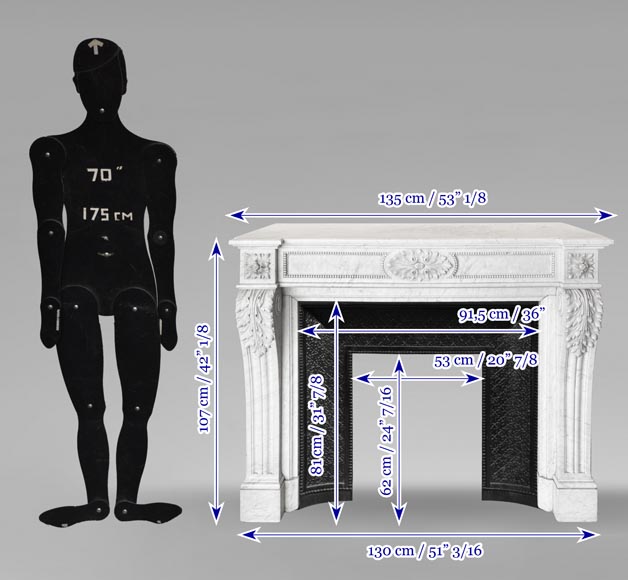 Louis XVI style fireplace in Carrara marble decorated with pearls-11