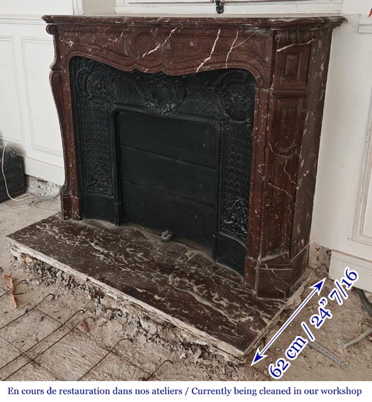 Louis XV style Pompadour model fireplace in northern red marble-5