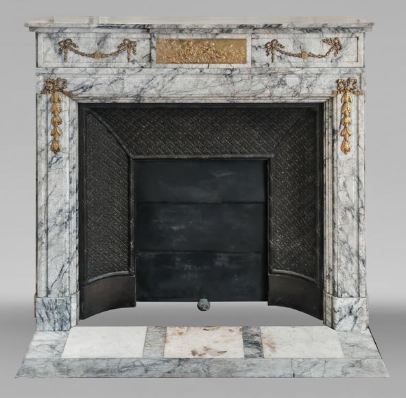 Napoleon III style fireplace in veined granite, with bronze decoration-0