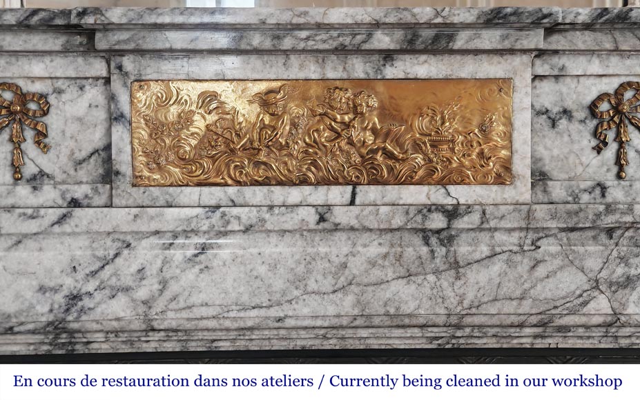 Napoleon III style fireplace in veined granite, with bronze decoration-1