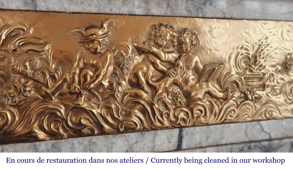 Napoleon III style fireplace in veined granite, with bronze decoration-2