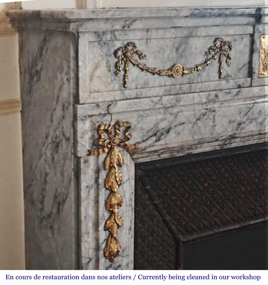 Napoleon III style fireplace in veined granite, with bronze decoration-4