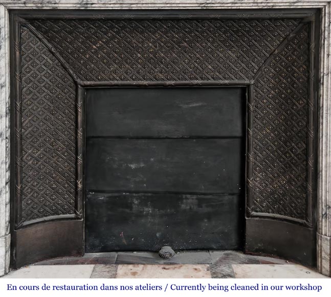 Napoleon III style fireplace in veined granite, with bronze decoration-11