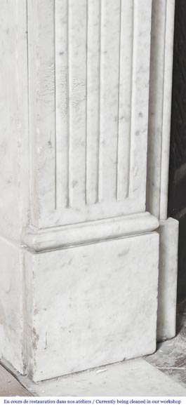 Louis XVI style fireplace in Carrara marble decorated with a torch and a quiver-4