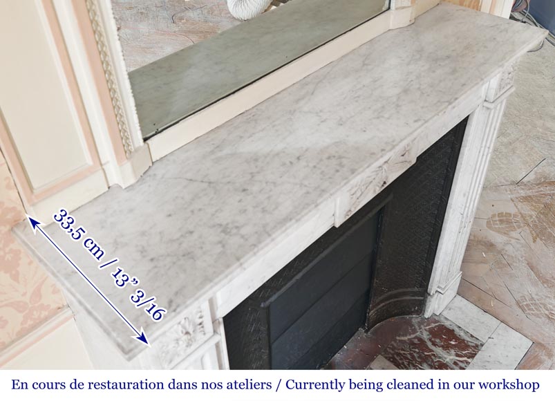 Louis XVI style fireplace in Carrara marble decorated with a torch and a quiver-10