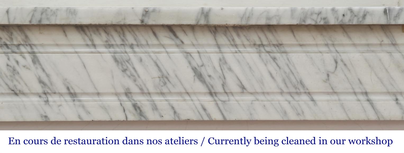 Louis XVI style molded fireplace in veined Carrara marble-1