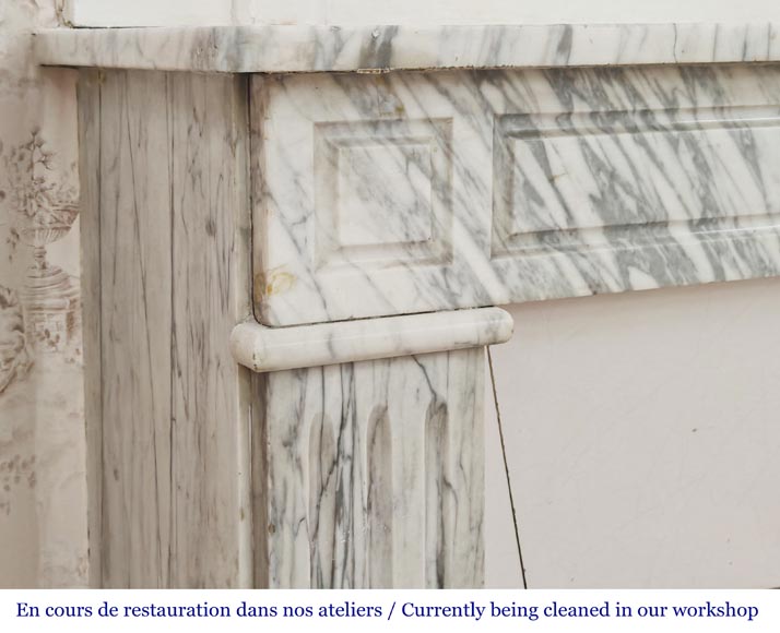 Louis XVI style molded fireplace in veined Carrara marble-3