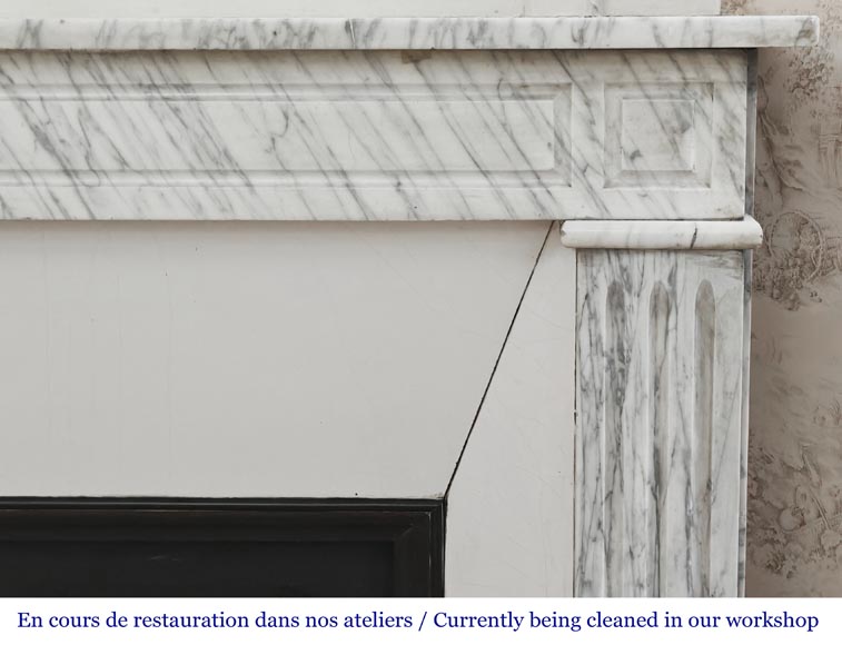 Louis XVI style molded fireplace in veined Carrara marble-6