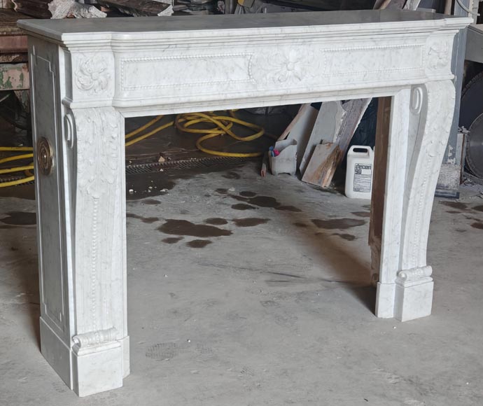 Louis XVI style fireplace with pearl decoration, in Carrara marble-2