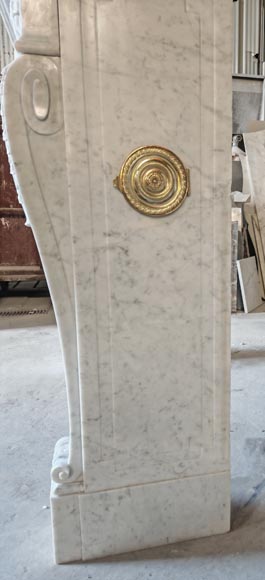 Louis XVI style fireplace with pearl decoration, in Carrara marble-4