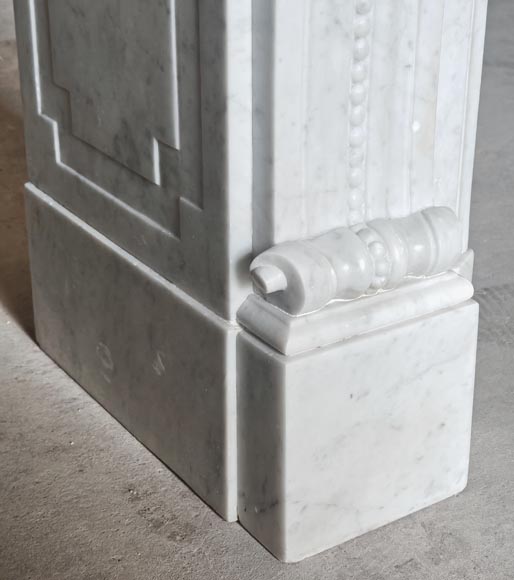 Louis XVI style fireplace with pearl decoration, in Carrara marble-5