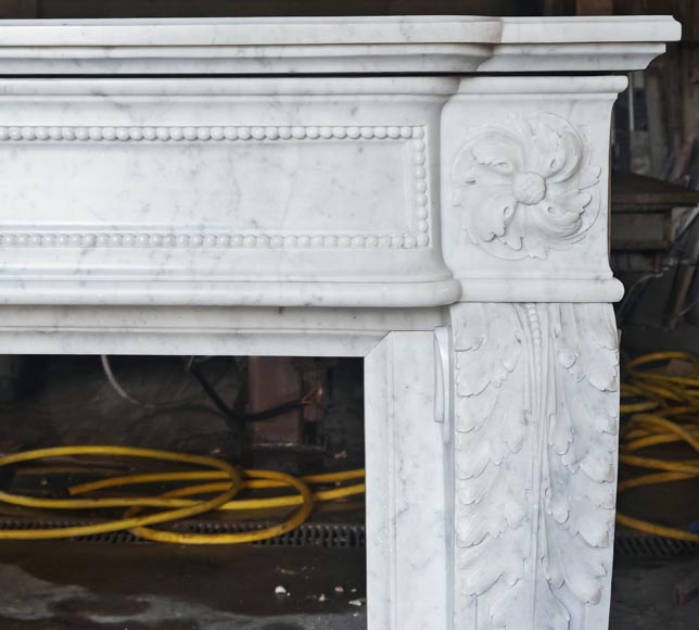 Louis XVI style fireplace with pearl decoration, in Carrara marble-7