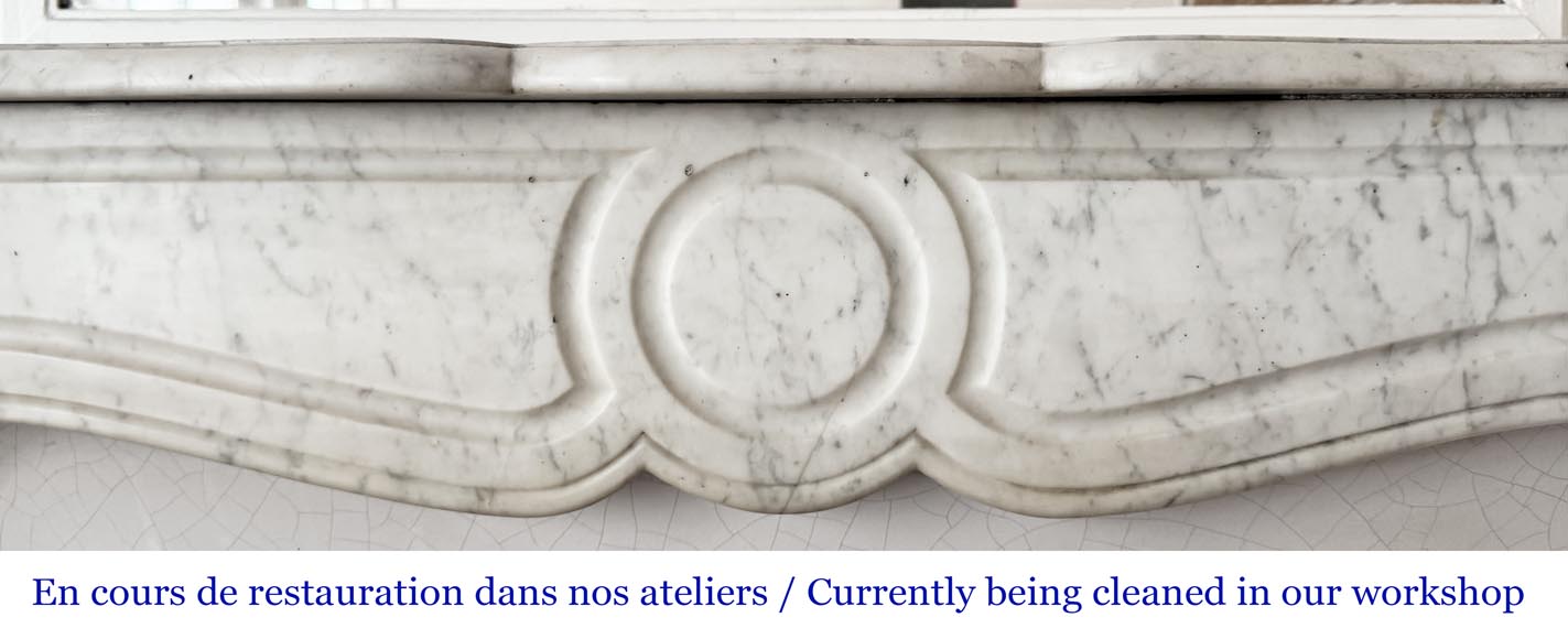 Louis XV style Pompadour model fireplace, in Carrara marble-1