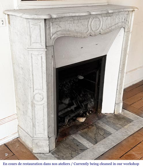 Louis XV style Pompadour model fireplace, in Carrara marble-2