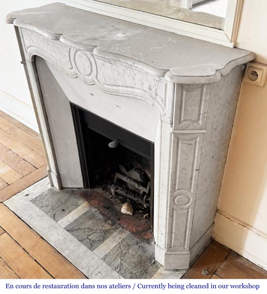 Louis XV style Pompadour model fireplace, in Carrara marble-5