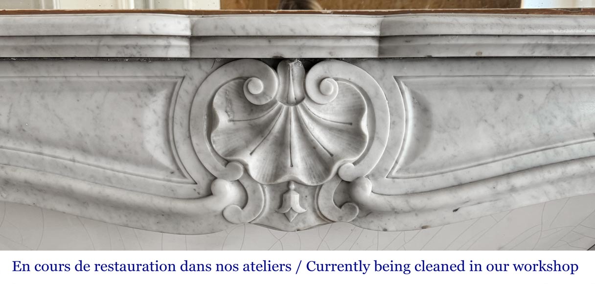 Louis XV style fireplace decorated with a shell, in Carrara marble-1