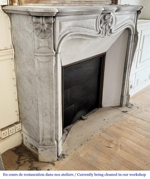 Louis XV style fireplace decorated with a shell, in Carrara marble-2