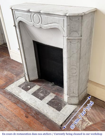 Louis XV style Pompadour model fireplace, in Carrara marble-5